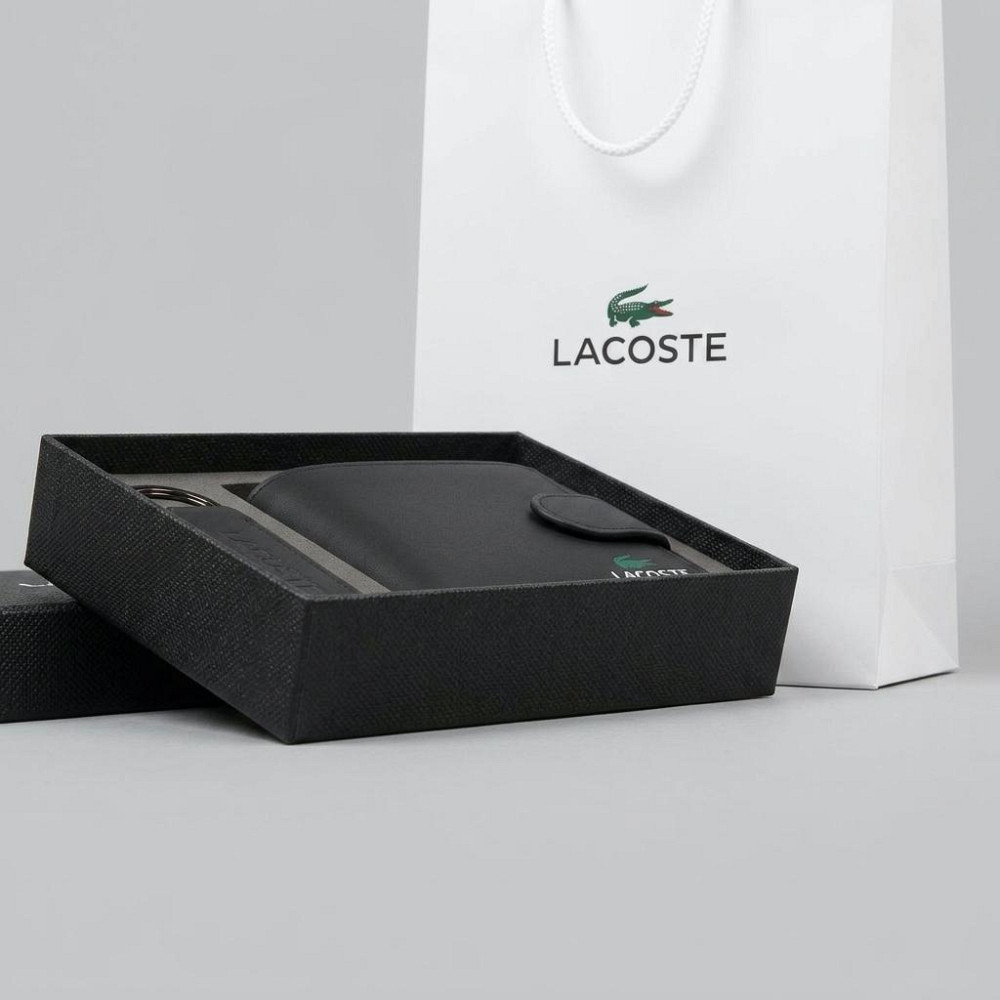Чоловіче шкіряне портмоне з брелком на застібці Lacoste (1724-2) Київ - фото 3
