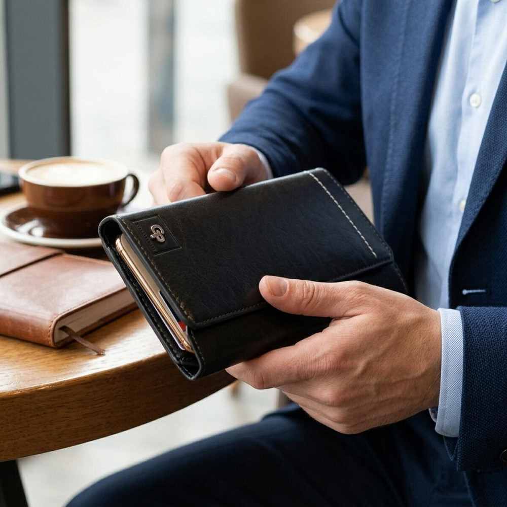 Борсетка елітна шкіряна GRANDE PELLE 11277 Чорна Київ - фото 12