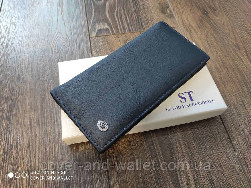 Стильний чоловічий шкіряний купюрник синього кольору ST Leather Київ - фото 2