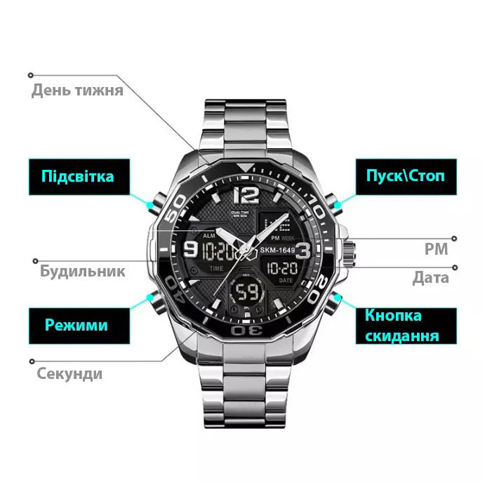 Годинники чоловічі дуже стильні SKMEI 1649BK, Чоловічі наручні годинники класні EP-44 Львів - фото 2