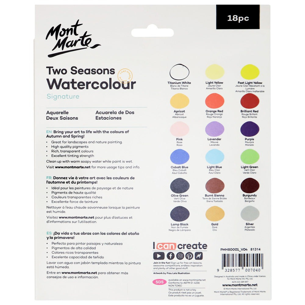 Краски акриловые для рисования Mont Marte Two Seasons Watercolour Signature 18pc x 12ml Разноцветные Каменец-Подольский - изображение 2