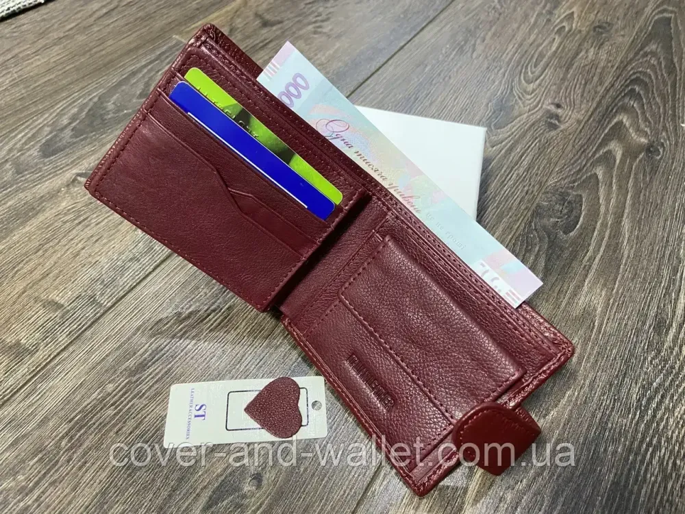 Женское портмоне из натуральной кожи бордового цвета с блоком под карты ST 34 Киев - изображение 5