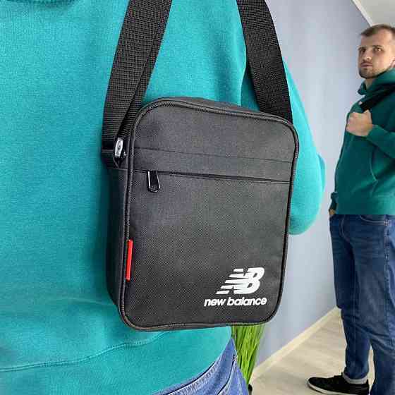 Мужская сумка через плечо New Balance, барсетка вместительная на 3 отделения, чернаяMasterSem Киев