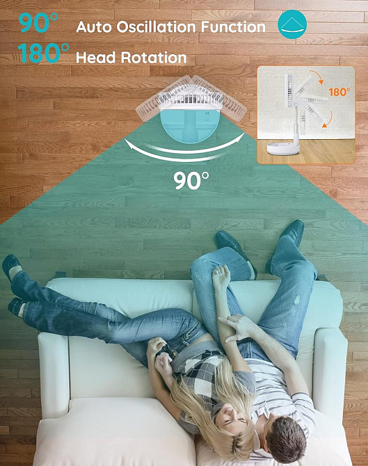 Портативный складной вентилятор Primevolve 7.7”, настольный и напольный, с пультом, USB, белый, 4 режима Киев - изображение 5