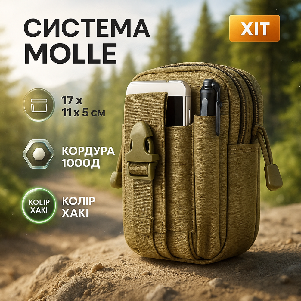 Тактична сумка - сумка для телефону, система MOLLE органайзер тактичний з кордури. Колір: хакі YH-10 Львів - фото 20