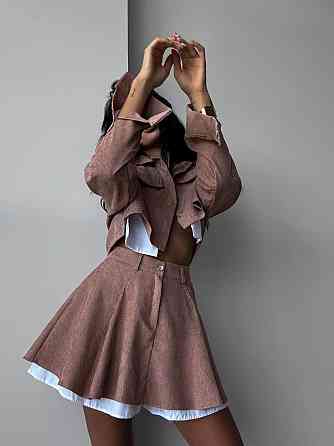 Жіночий стильний костюм-двійка: піджак і спідниця мікровельвет Беж, 42/44 Одеса