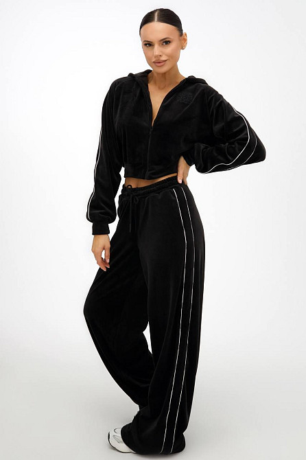 Жіночий прогулянковий велюровий костюм-двійка Чорний, 48/52 Одеса - фото 1