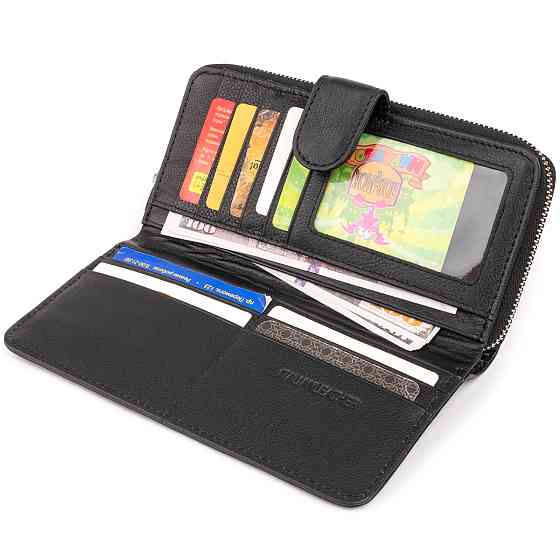 Вертикальний місткий гаманець зі шкіри унісекс Чорний (ST Leather) Київ