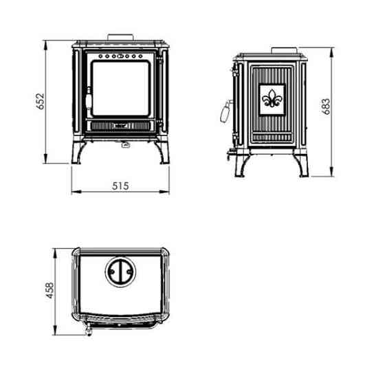 Піч-камін чавунна Hosseven 8005E 7 кВт сіра емальована буржуйка на дровах зі склом верхній або задній димохід Київ