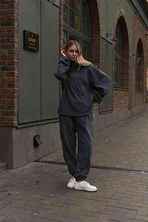 Жіночий теплий прогулянковий костюм, двобічний двобічний поліс фліс Графіт Одеса