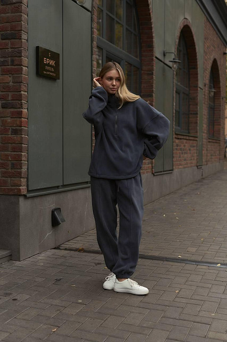 Женский теплый прогулочный костюм двойка двусторонний полар флис Графит Одесса - изображение 3