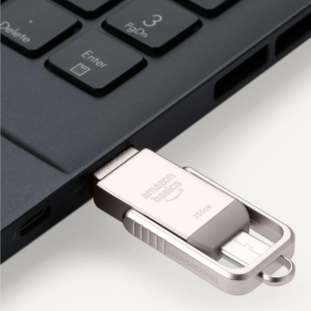 USB флеш-накопичувач Amazon Basics LS25USBC256G1 Шампань-срібний 256GB USB-C/USB-A USB 3.2 400MB/s exFAT метал Київ - фото 3