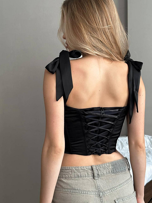 Женский стильный корсет на змейке королевский шелк Черный, 44/46 Одесса - изображение 5