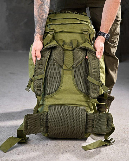 Тактичний рюкзак із металевим каркасом на 100 літрів. Каркасний рюкзак олива РП7468 Одеса - фото 4