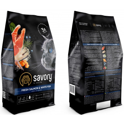 Сухой корм для кошек Savory Adult Cat Gourmand Fresh Salmon and White Fish 400 г (4820232630013) Винница - изображение 2