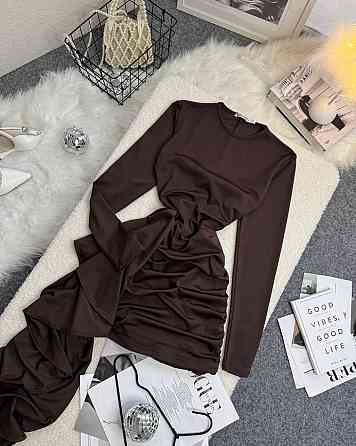 Женское праздничное платье мини со шлейфом микродайвинг Шоколадный, 42/44 Одесса