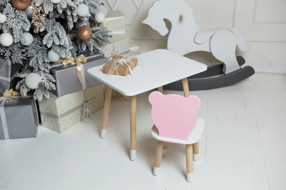 Дитячий прямокутний столик (Білий) та стільчик Ведмедик (Рожевий) Вінниця - фото 2