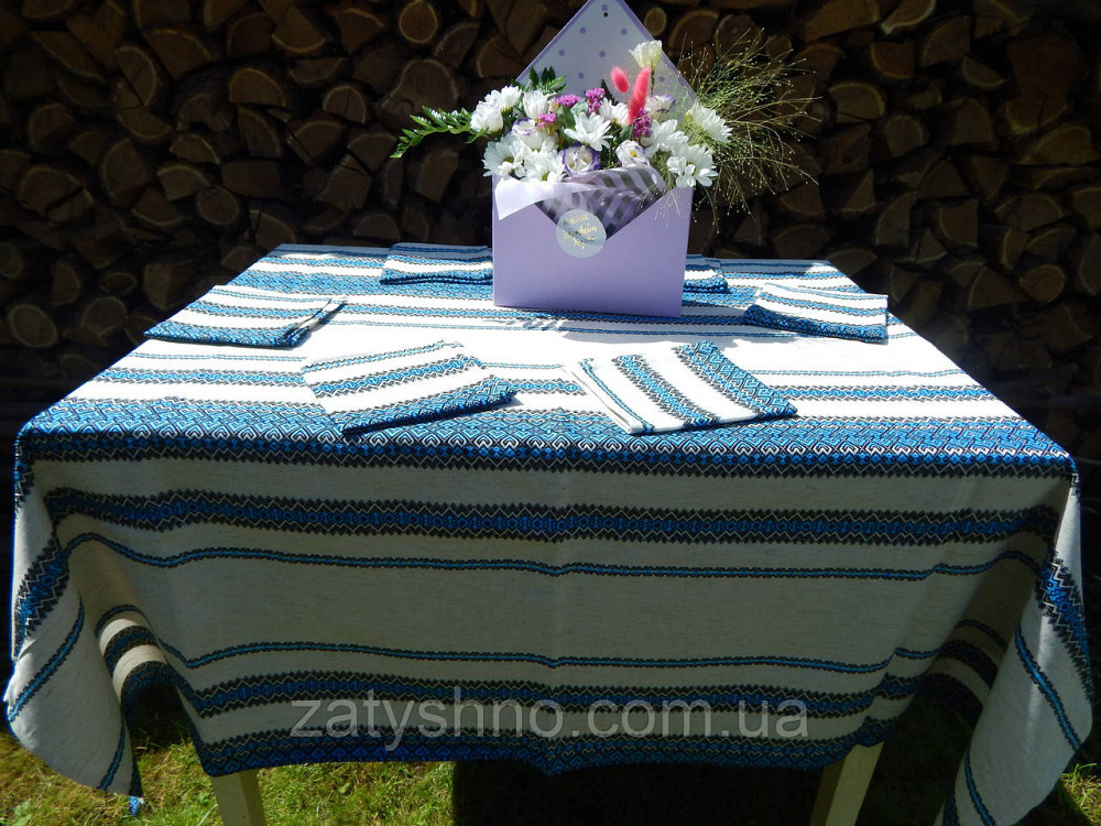 Синяя скатерть и салфетки вышитые Киев - изображение 5