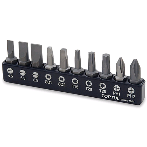 Набір біт для шурупокрута TOPTUL 1/4" 10 од. (PH,SL,Torx,SQ) GAAV1001 Чернігів
