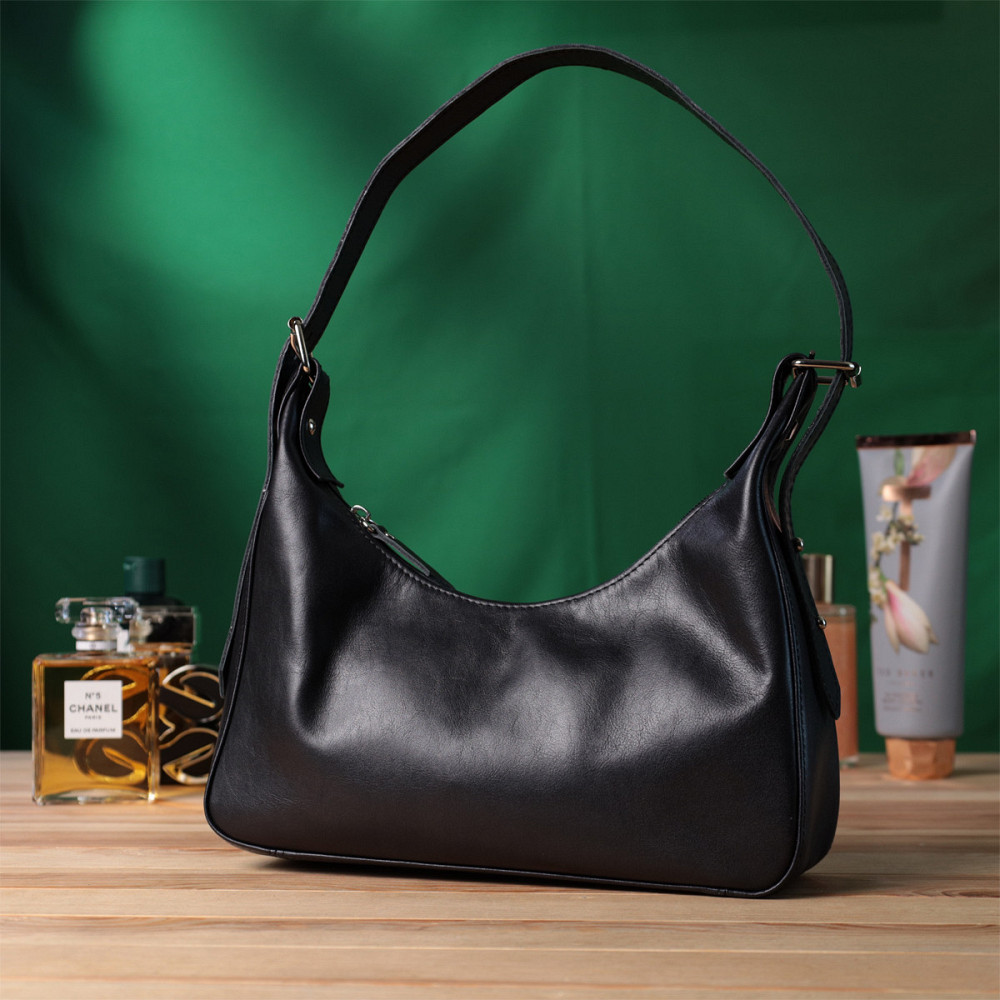 Жіноча сумка багет з регульованим ременем з гладкої натуральної шкіри Shvigel 22834 Чорна Київ - фото 10