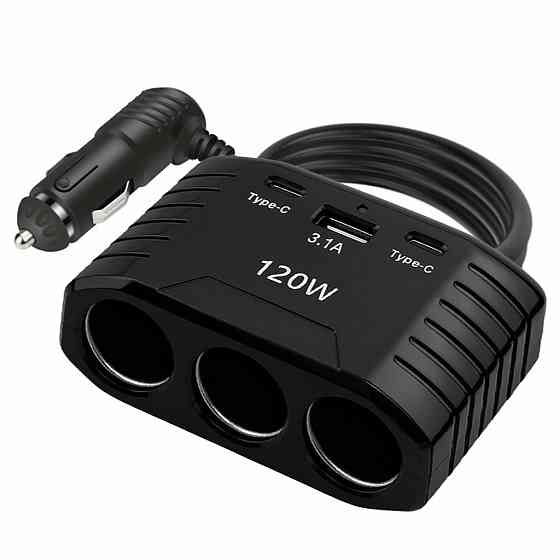 Автомобільний розгалужувач прикурювача (USB+2хType-C) 120W,CTC-604 SBR Київ