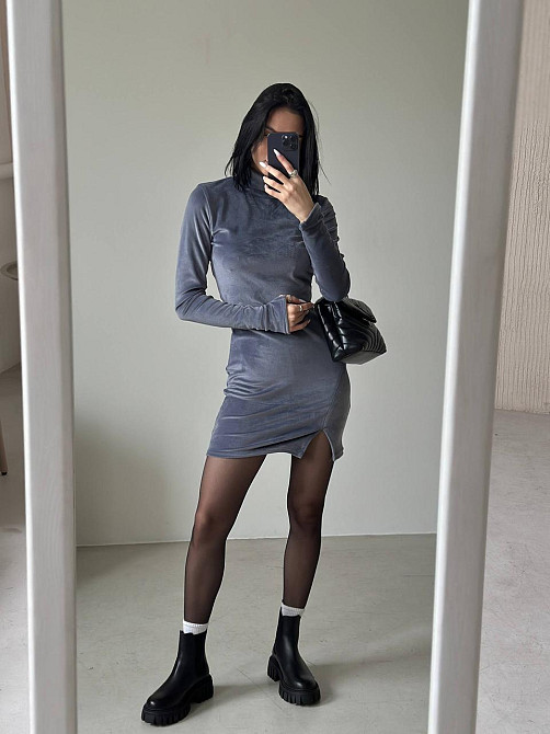 Жіноче святкове елегантне велюрове мініплаття Сірий, 46/48 Одеса - фото 1