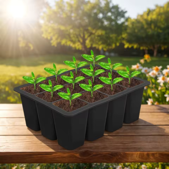 Кассета для рассады лоток садовый на 12 ячеек, силиконовый, многоразовый для выращивания семян, растений, цветов,черный Каменец-Подольский