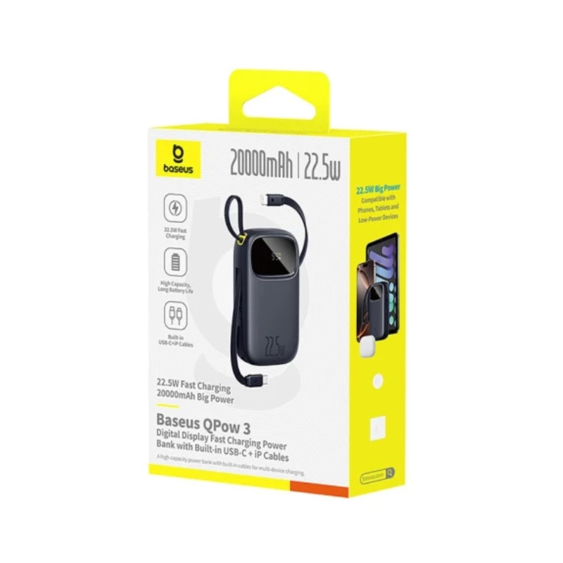 Зовнішній акумулятор Baseus EnerFill FC31 Digital Display Power Bank with 2 Built-in Cables 20000mAh 22.5W Cosmic Black Київ - фото 2