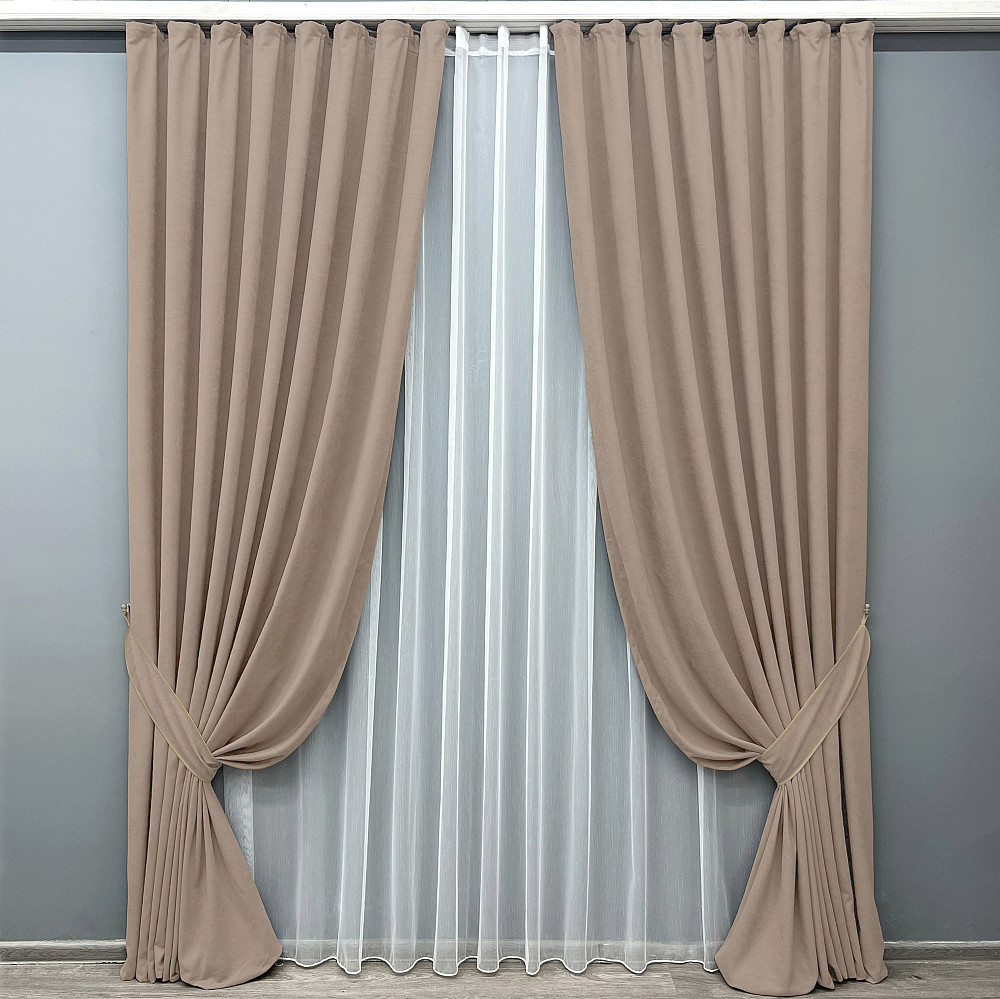 Комплект готовых штор VR-Textil Микровелюр Petek YL № 2016ш Какао 200х270 см 2 шт (32-370) Киев - изображение 2