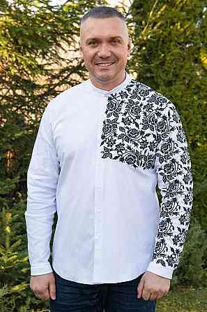 Вышиванка рубашка мужская льняная, белая, лен, вышиванки мужские в Украине 58 Киев