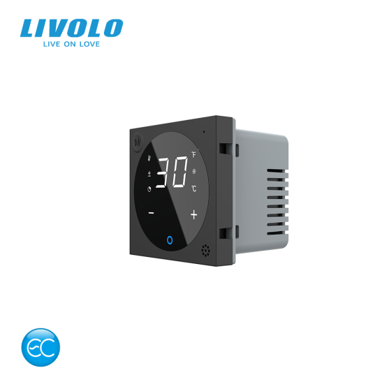 Розумний Wi-Fi терморегулятор (термостат) сенсорний програмований для водяної теплої підлоги LIVOLO, чорний, модуль без рамки (VL-FCQ1Z2-2BP) Коломия