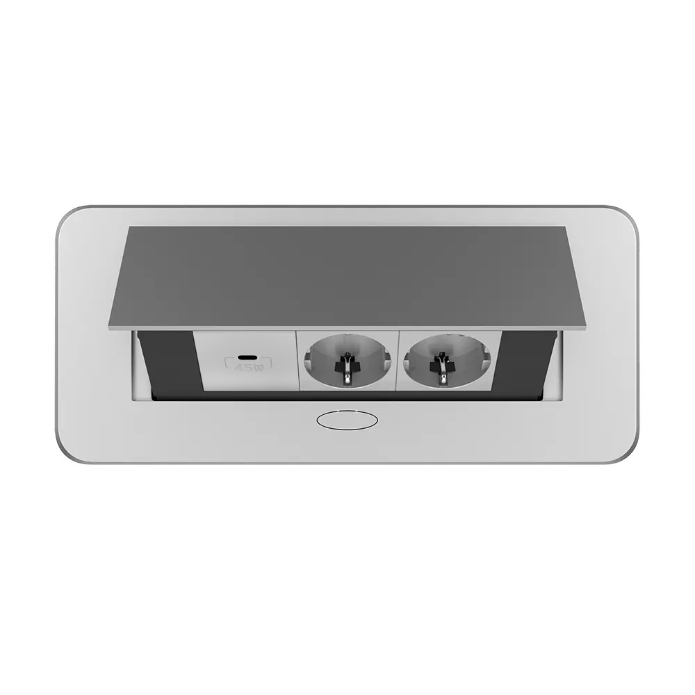 Меблева розетка потрійна LIVOLO срібна, вбудована у стільницю, з USB Type-C 45 Вт, висувна, з заземленням, плавне відкриття, алюміній (VL-SHS013-TC-UC Коломыя - изображение 10