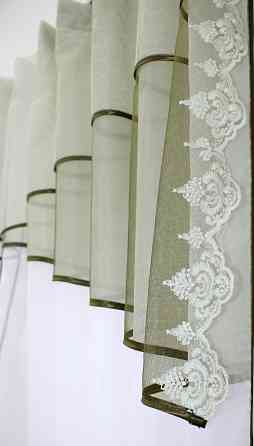 Кухонные шторы VR-Textil № 091к с ламбрекеном и подвязками оливковый с белым 280х170 см (59-710) Киев
