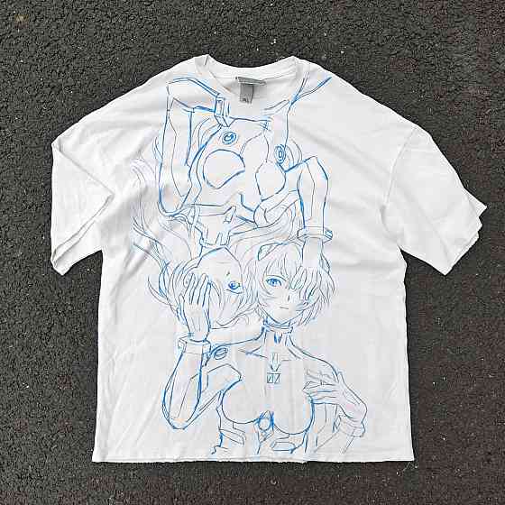 Футболка для хлопчика з принтом аніме Неон Генезис Євангеліон Реі Айанамі Асука оверсайз (зріст від 165 до 180) Чорний Дніпро