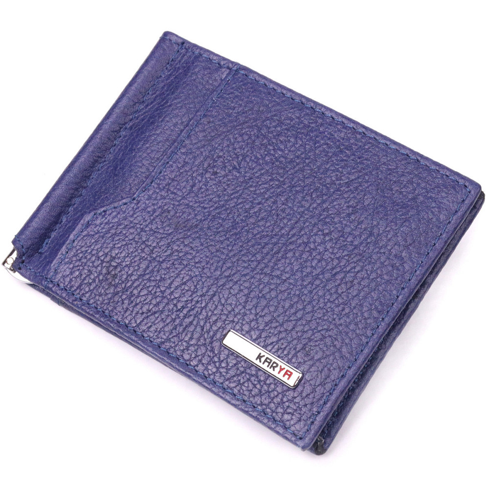 Практичний чоловічий затиск із натуральної шкіри KARYA 21416 Синій Київ - фото 1