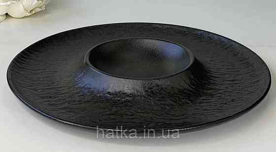 Тарілка страва "Чорний обеліск" 29,5*12*3,5 см кругла кераміка для дому та ресторанів Київ