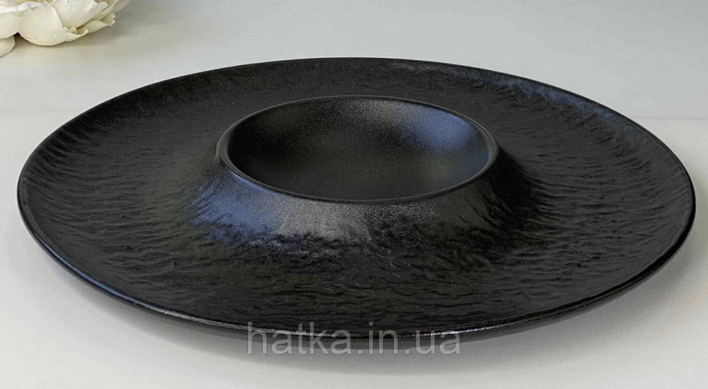 Тарілка страва "Чорний обеліск" 29,5*12*3,5 см кругла кераміка для дому та ресторанів Київ - фото 2