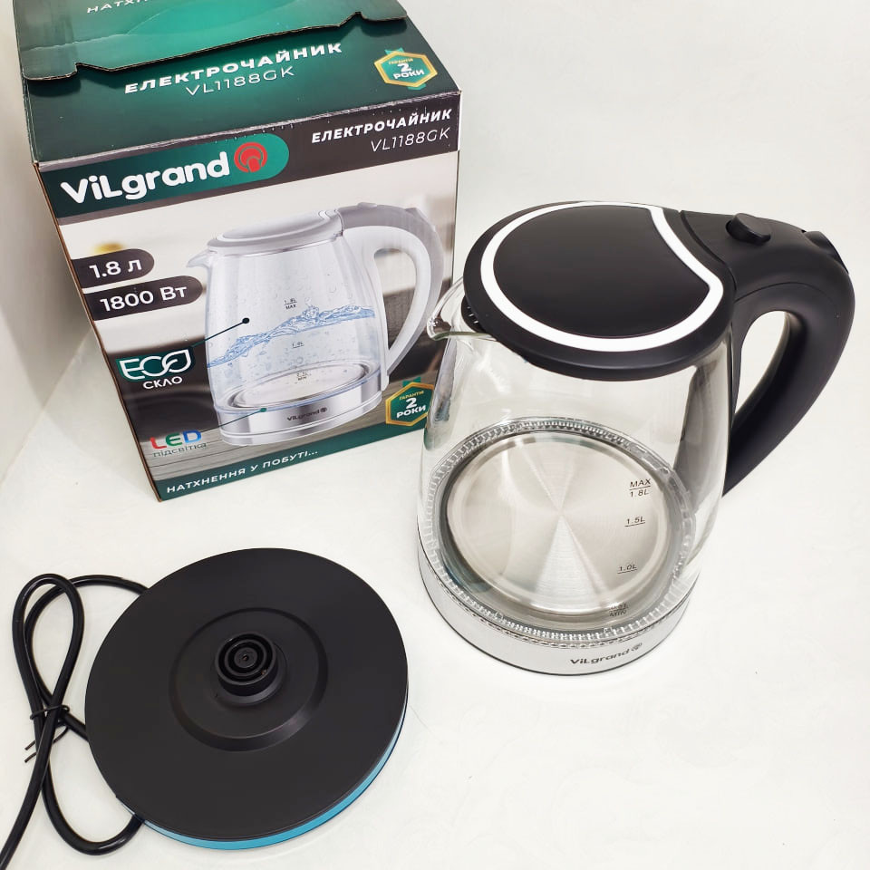 Электрочайник с LED индикатором Vilgrand VL1188GK 1.8л 1800Вт, Чайник электрический модный YC-93 Львов - изображение 7