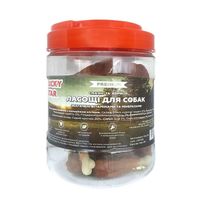 Лакомство для собак Lucky Star Мягкая куриная голень с кальциевой костью 7 см в тубе 500 г (4820144302428) Винница - изображение 2