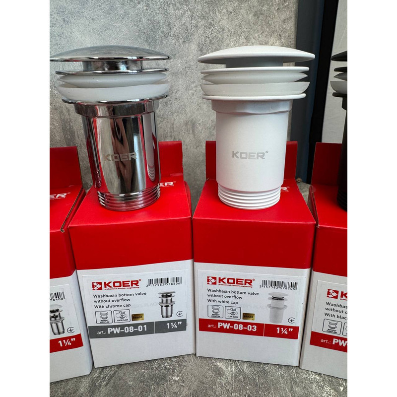 Донный клапан для раковины Koer PW-08-03 1 1/4'' без перелива автоматический СLICK-СLACK (Цвет белый) (KR5787) Киев - изображение 2