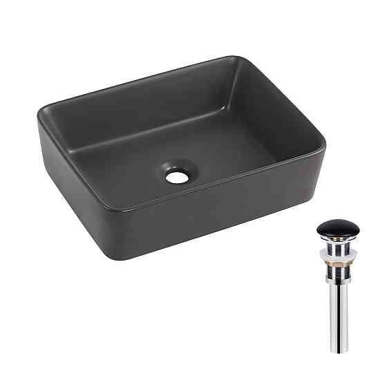 Раковина накладна Qtap Tern 480x370x135 мм, Anthracite, прямокутна, з донним клапаном QT17116069AN Київ