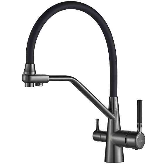 Змішувач для кухні під осмос Globus Lux GLLR-0800-11-01 гофрований  на гайці латунь, Графіт-Чорн Київ