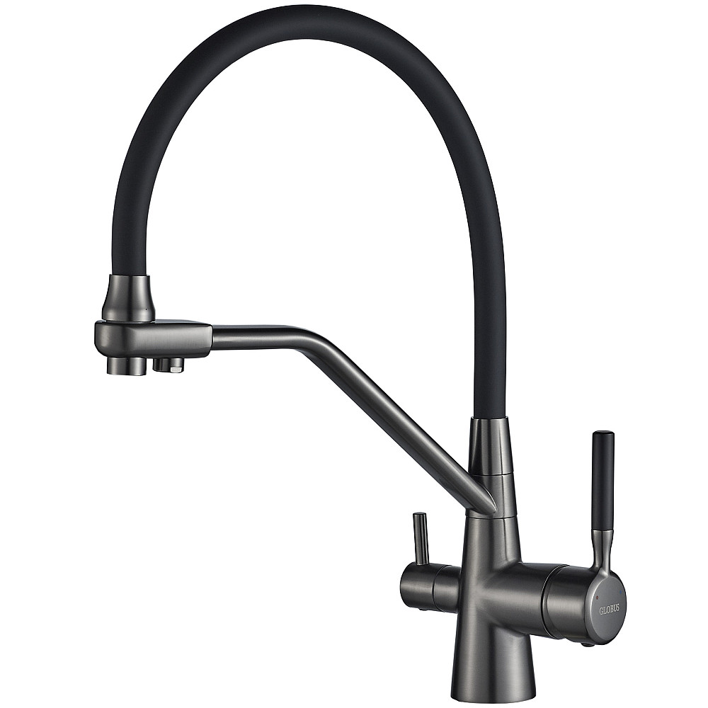 Змішувач для кухні під осмос Globus Lux GLLR-0800-11-01 гофрований  на гайці латунь, Графіт-Чорн Тернополь - изображение 2