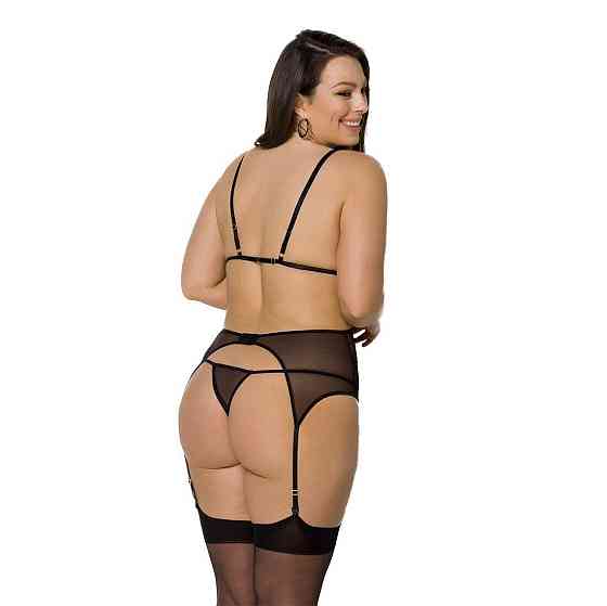Корсет с пажами Passion AMBERLY CORSET 4XL/5XL, black, ассиметричный крой, кружева, стринги Sex Aura Киев