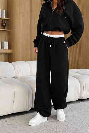 Женский стильный повседневный костюм двойка трехнить петля Черный, 46/48 Одесса