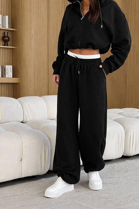 Жіночий стильний повсякденний костюм двойка тринитка петля Чорний, 46/48 Одеса - фото 2