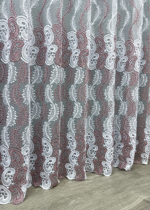 Тюль органза с вышивкой и люрексом цвет бордовый с белым 1691т Киев - изображение 7