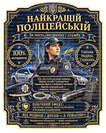 Етикетка на пляшку для поліцейської “Найкращій поліцейській” | подарункова етикетка та контретикетка на віскі, коньяк, вино Одеса