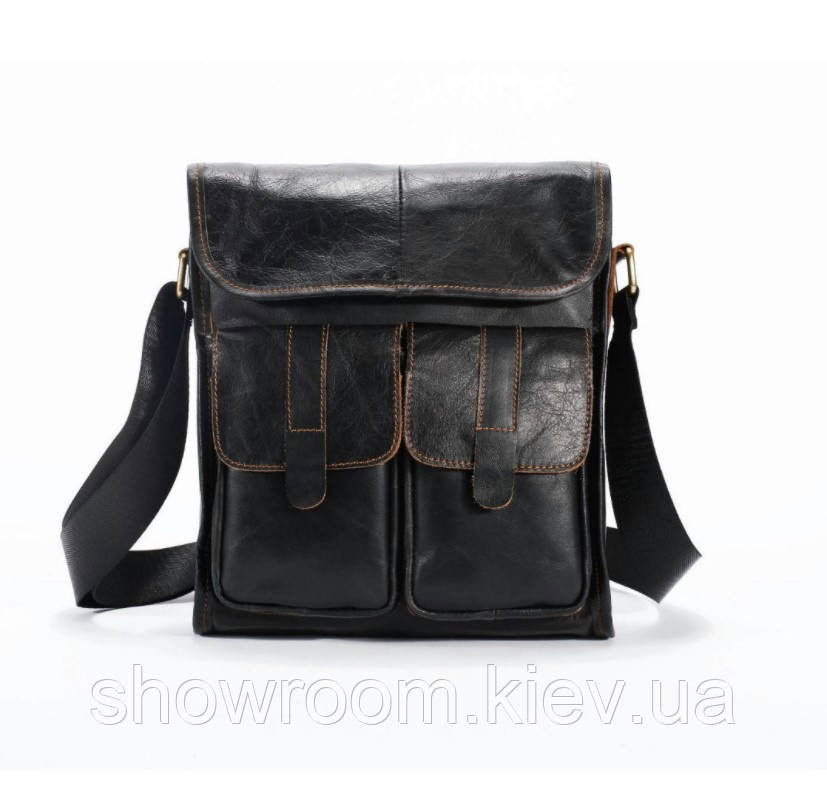 Сумка чоловіча через плече Leather Collection (368) чорна шкіряна Київ - фото 2