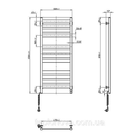 Сушарка для рушників Largo 500х1200 Sensor з Wi-Fi, ліва з таймером, білий оксамит Чернівці